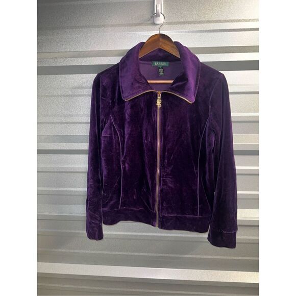 Purple Velvet Lauren Ralph Lauren Collection Full Zip Track Jacket - Picture 1 of 11